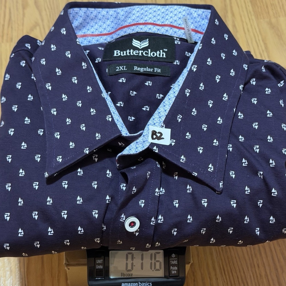Buttercloth 2XL Regural Fit Purple/blue Button Up Shirt Geometric Flip Cuff NEW - Picture 10 of 10